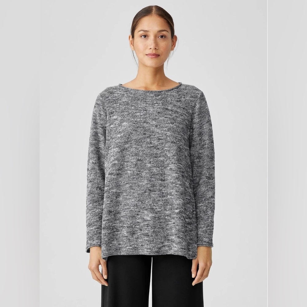 Eileen Fisher Organic Cotton Marled Tunic Sweater Black White Sustainable Small
